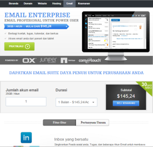 halaman produk email enterprise di supersite resellerclub